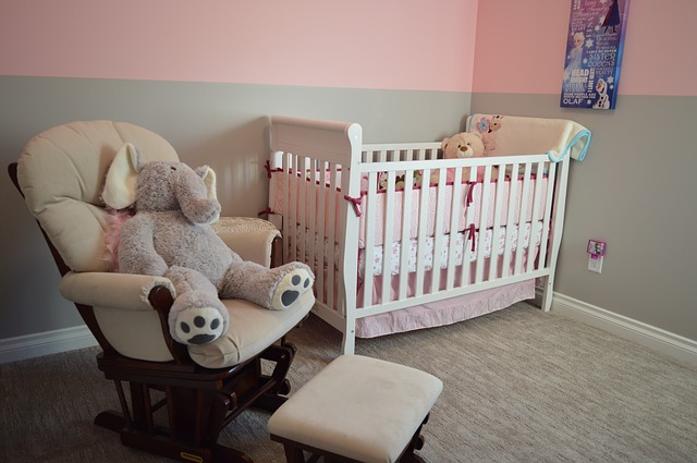 Pink nursery nursery in pink and gray colours