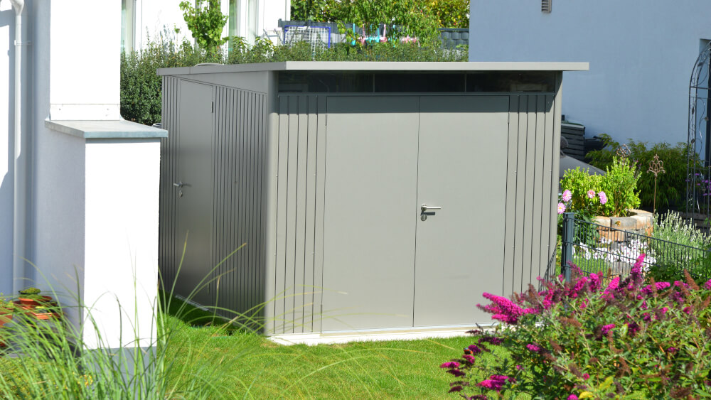 A metal shed for storage